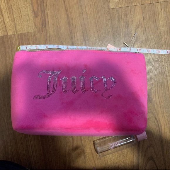 JUICY COUTURE🩷pink & silver diamond travel cosmetic clutch bag NWT & mini bottle - Picture 10 of 12